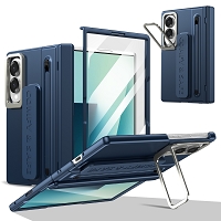 VWF Samsung Galaxy Z Fold 8 Premium Full Protection Magnetic Hinge Elastic Wristband Kickstand Stylus Case Blue